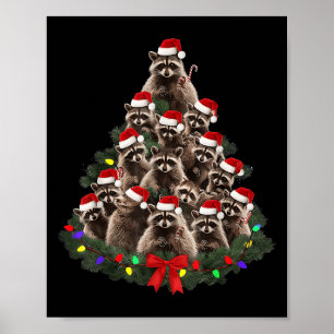 Waschbär-Weihnachtsbaum-Lichter-Pyjama-Waschbär-Fa Poster