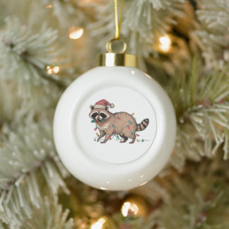 Waschbär-Weihnachtslichter-Santa-Hut-Müll-Panda Keramik Kugel-Ornament