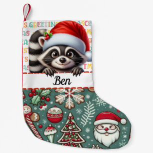 Waschbär Weihnachtsmann mit Frohe Festtage Design Kleiner Weihnachtsstrumpf