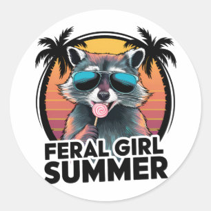 Waschbär Wilde Mädchen Sommer Vintage Opossum Lieb Runder Aufkleber