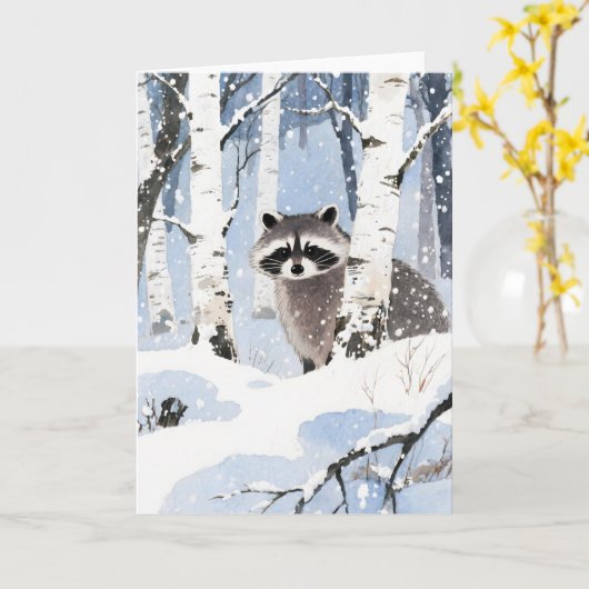 Waschbär Winter Karte (Gelbe Blume)