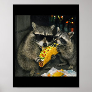 Waschbären essen Taco lustiger Müll-Panda Essen Poster