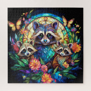 Waschbären in Buntglas Puzzle