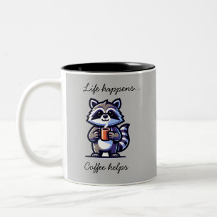 Waschbären-Leben-Passiert-Kaffee-Hilft-Funny-Mug Zweifarbige Tasse