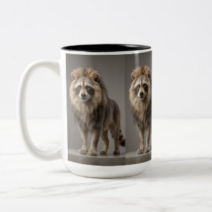 Waschbären-Löwe-Porträt – Ein neugieriger König de Zweifarbige Tasse