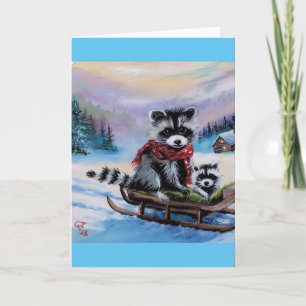 Waschbären-Schlittenfahren Winterlandschaft Leere  Karte
