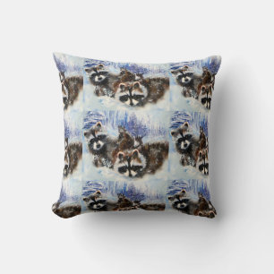 Waschbären und Schnee aus Originalkunst Kissen