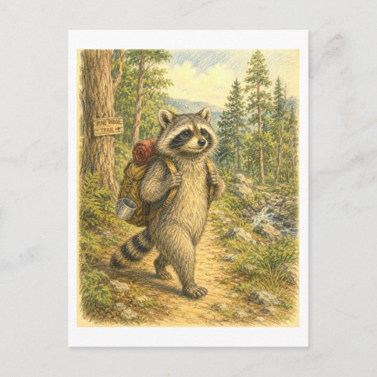 Waschbären-Wanderillustration Postkarte (Vorderseite)