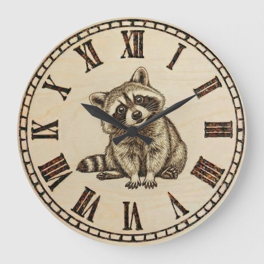 Waschbären-Wanduhr Große Wanduhr (Vorderseite)