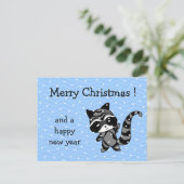 Waschbärweihnachtsschnee Feiertagspostkarte (Stehend Vorderseite)