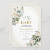 Waschbecken Green Floral Baby Dusche Einladung (Vorne/Hinten)