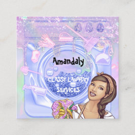 Waschdienst QR-Code BluePink Quadratische Visitenkarte