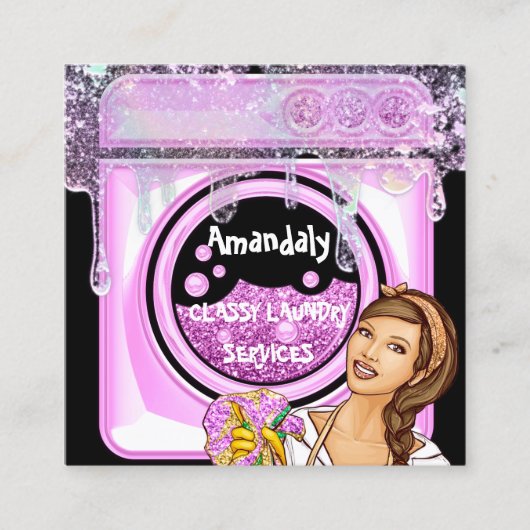 Waschdienst QR-Code schwarz Quadratische Visitenkarte (Vorderseite)