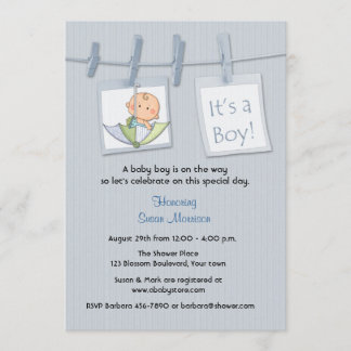 Wäsche, Blau, Baby Boy Dusche Einladung