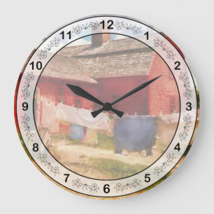 Wäsche - Die Wäscheleine Große Wanduhr
