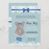 Wäsche-Duschen-bräutlicher silberner blauer Einladung (Vorne/Hinten)