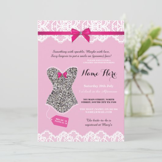 Wäsche-Duschen-bräutlicher silberner Glitzer laden Einladung (Stehend Vorderseite)