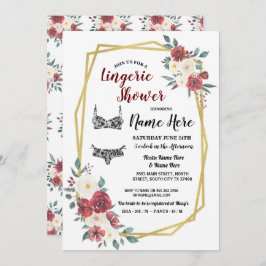 Wäsche-Duschen-GoldAquarell-rotes Sahneblumen Einladung