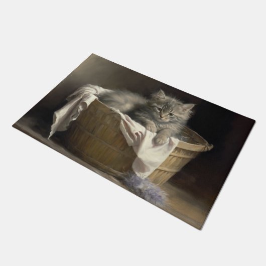 Wäsche- oder Spielzeit Grau-Kitten-Portrait Fußmatte (Schrägansicht)