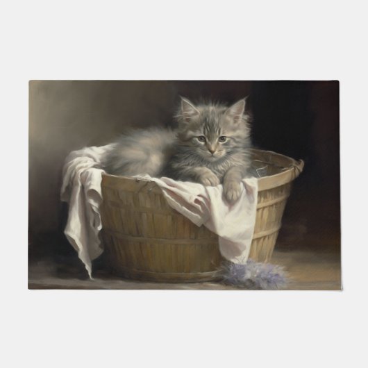 Wäsche- oder Spielzeit Grau-Kitten-Portrait Fußmatte (Vorderseite)