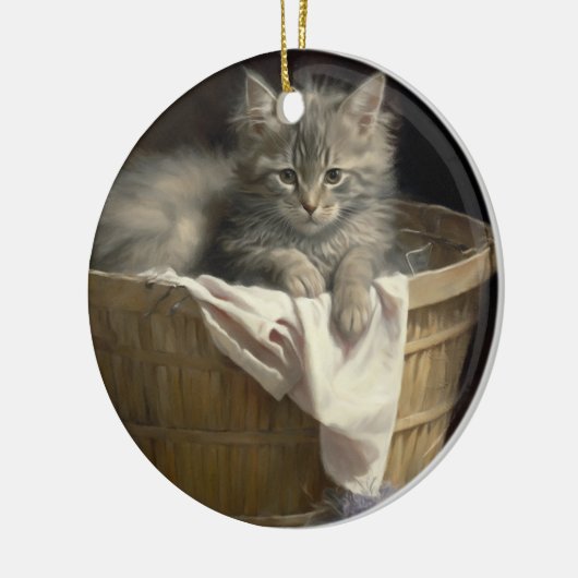 Wäsche- oder Spielzeit Grau-Kitten-Portrait Keramik Ornament (Links)