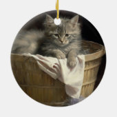 Wäsche- oder Spielzeit Grau-Kitten-Portrait Keramik Ornament (Hinten)