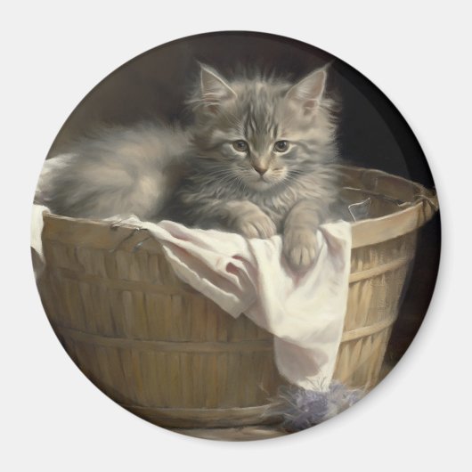 Wäsche- oder Spielzeit Grau-Kitten-Portrait Magnet (Vorne)