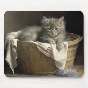 Wäsche- oder Spielzeit Grau-Kitten-Portrait Mousepad