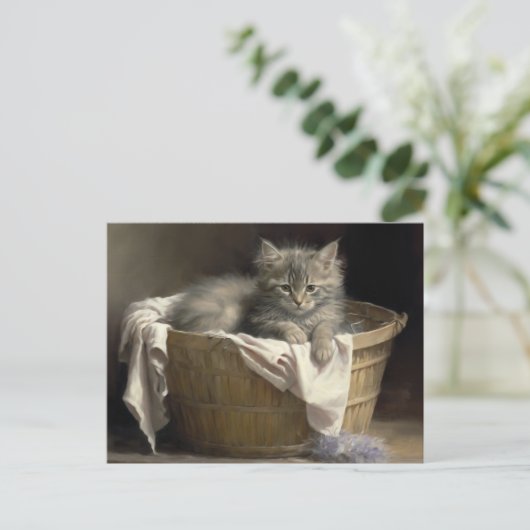 Wäsche- oder Spielzeit Grau-Kitten-Portrait Postkarte (Stehend Vorderseite)