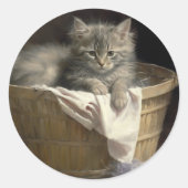 Wäsche- oder Spielzeit Grau-Kitten-Portrait Runder Aufkleber (Vorderseite)