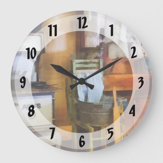 Wäsche Trocknen in der Küche Große Wanduhr (Vorderseite)