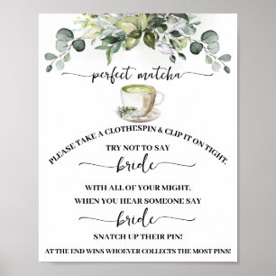 Wäscheklammer Eukalyptus Matcha Brautparty-Spiel Poster