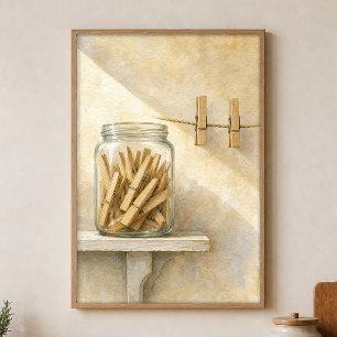 Wäscheklammern in einem Glas Wasserfarbenposter Poster