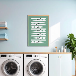 Wäscheklammern Schwarz Weiß Grün Waschkunst Poster