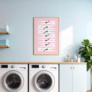 Wäscheklammern Schwarz, Weiß und Rosa Waschküche Poster