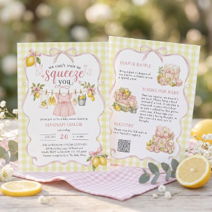 Wäscheleine Baby Shower mit Zitronenmotiv Einladung