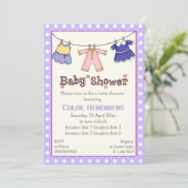 Wäscheleine Babydusche personalisiert Einladung (Stehend Vorderseite)
