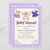 Wäscheleine Babydusche personalisiert Einladung (Vorne/Hinten)