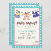 Wäscheleine Babydusche personalisiert Einladung (Vorne/Hinten)