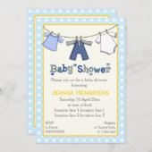 Wäscheleine Babydusche personalisiert Einladung (Vorne/Hinten)