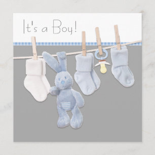 Wäscheleine Blau und Grau Baby Boy Shower Einladung