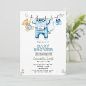 Wäscheleine Junge Baby Shower Einladung (Stehend Vorderseite)