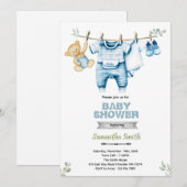 Wäscheleine Junge Baby Shower Einladung (Vorne/Hinten)