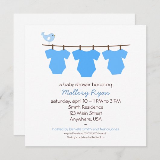 Wäscheleine Kinderdusche Einladung (Vorne/Hinten)