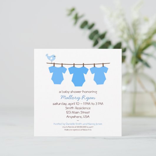 Wäscheleine Kinderdusche Einladung (Stehend Vorderseite)