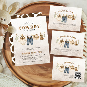 Wäscheleine Kleiner Cowboy Kuh Druck Baby Shower Einladung
