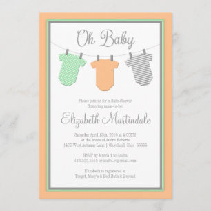 Wäscheleine Peach Mint Baby Girl Dusche Einladung