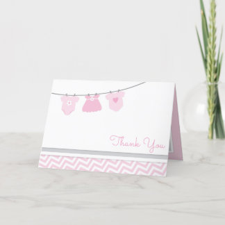 Wäscheleine Pink Gray Girl Babydusche Dankeskarte