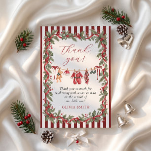 Wäscheleine Rot Weihnachten Baby Shower Dankeskarte
