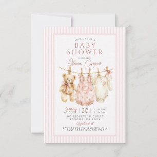 Wäscheleine Teddybär Rosa Baby Shower Einladung